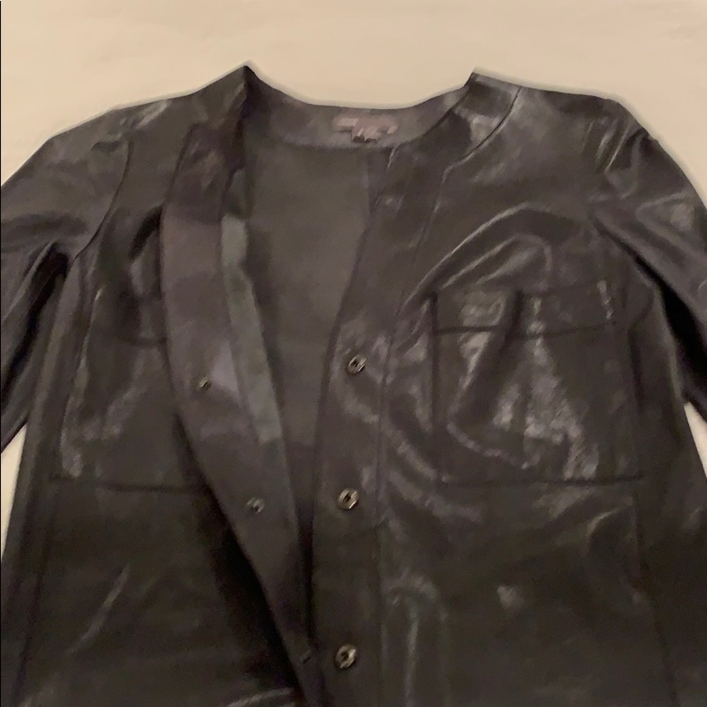 VINCE LEATHER SHIRT DRESS IN COASTAL BLUE SIZE 4 - Picture 7 of 8